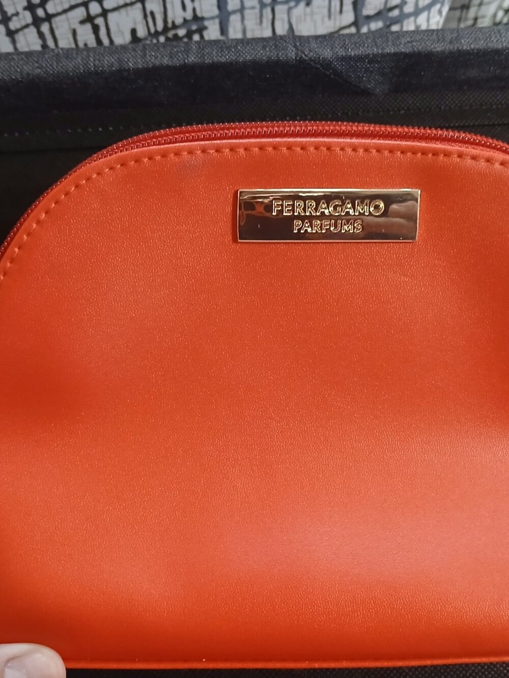 Salvatore Ferragamo Red Leather Cosmetic Pouch with Gold Plaque